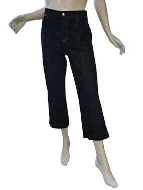 CLUB MONACO Dark Blue Denim Mid-High Waisted Crop Wide/Flare Leg Trouser Size 10